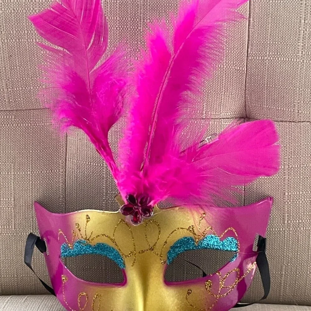 Halloween Mask Party Light Up Eyemask Masquerade Mask Deep Pink Faux Fur Mask